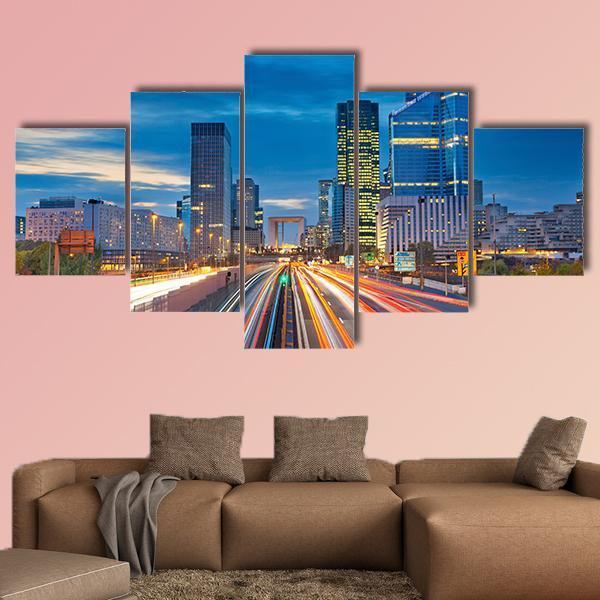 La Defense During Twilight Canvas Wall Art-5 Star-Gallery Wrap-62" x 32"-Tiaracle