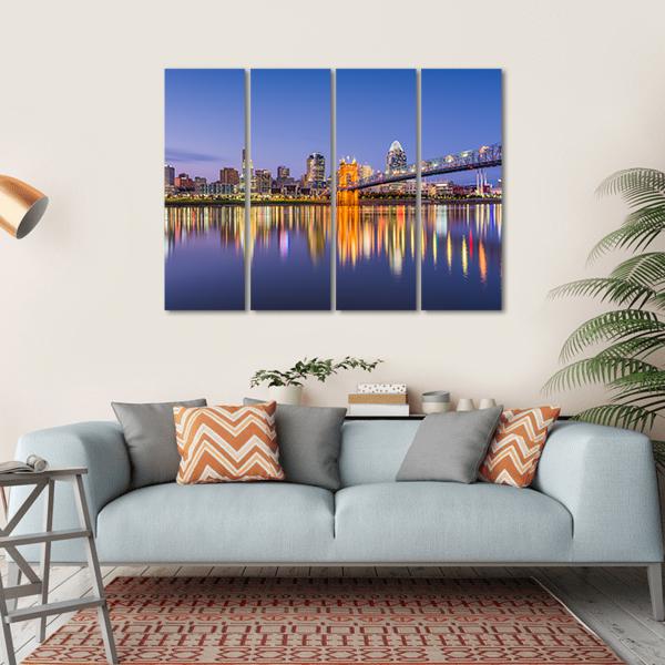 Ohio Skyline On River Canvas Wall Art-4 Horizontal-Gallery Wrap-34" x 24"-Tiaracle