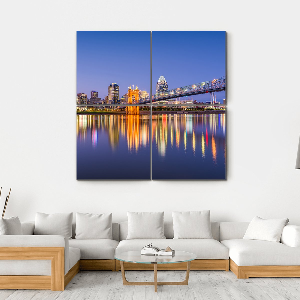 Ohio Skyline On River Canvas Wall Art-4 Square-Gallery Wrap-17" x 17"-Tiaracle