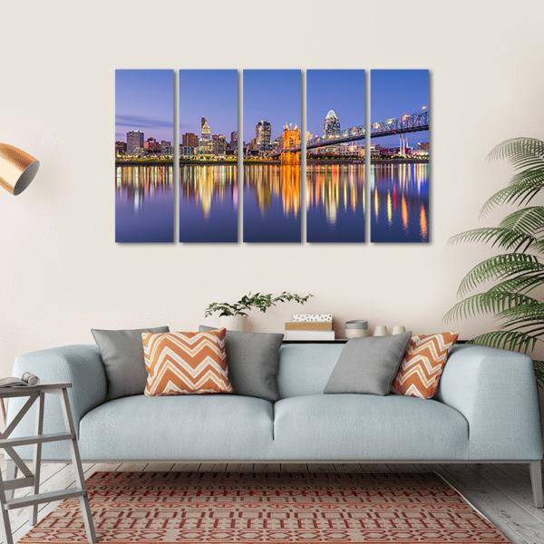 Ohio Skyline On River Canvas Wall Art-5 Horizontal-Gallery Wrap-22" x 12"-Tiaracle