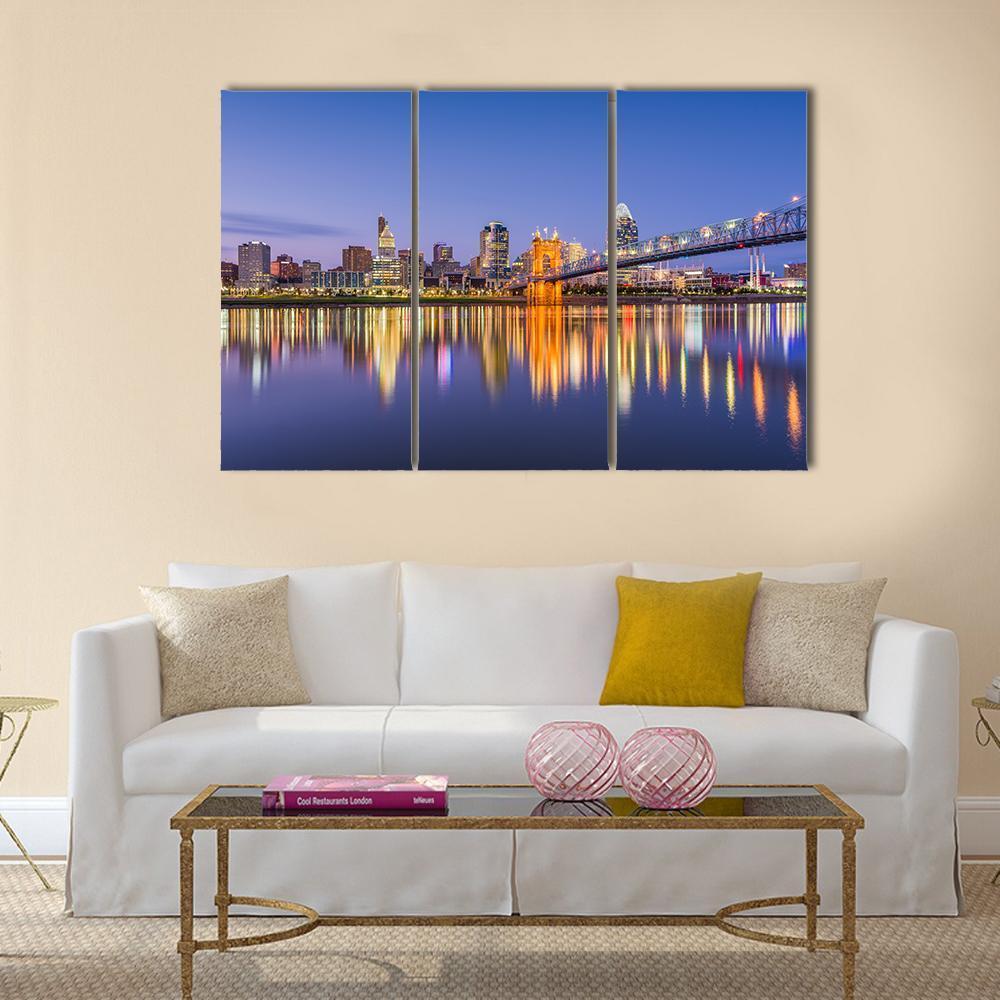 Ohio Skyline On River Canvas Wall Art-4 Pop-Gallery Wrap-50" x 32"-Tiaracle