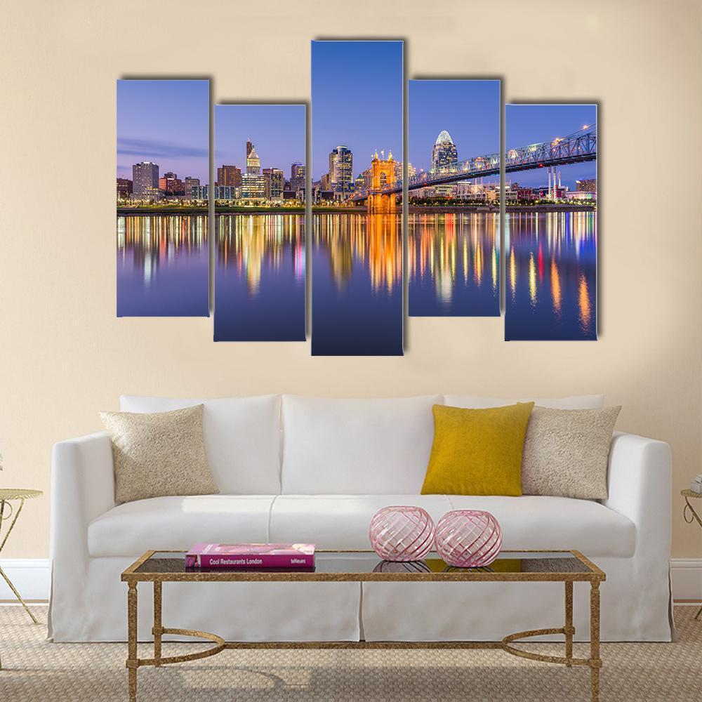 Ohio Skyline On River Canvas Wall Art-5 Pop-Gallery Wrap-47" x 32"-Tiaracle