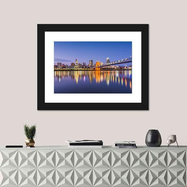Ohio Skyline On River Canvas Wall Art-1 Piece-Framed Print-20" x 16"-Tiaracle