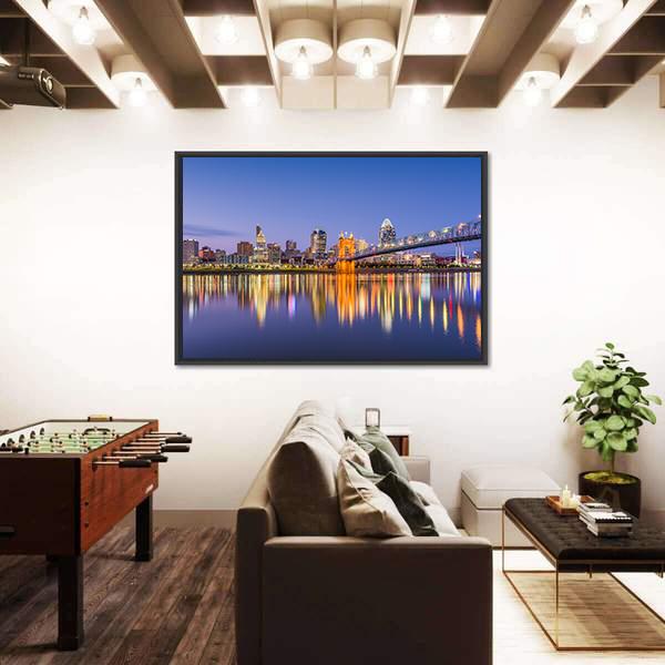 Ohio Skyline On River Canvas Wall Art-3 Horizontal-Gallery Wrap-25" x 16"-Tiaracle