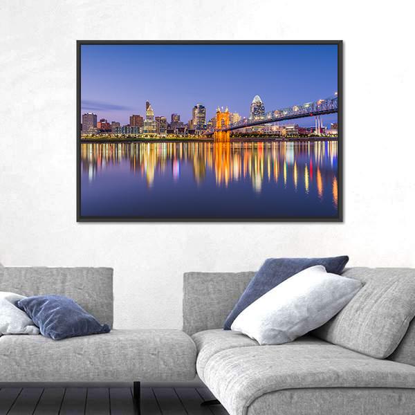 Ohio Skyline On River Canvas Wall Art-3 Horizontal-Gallery Wrap-25" x 16"-Tiaracle