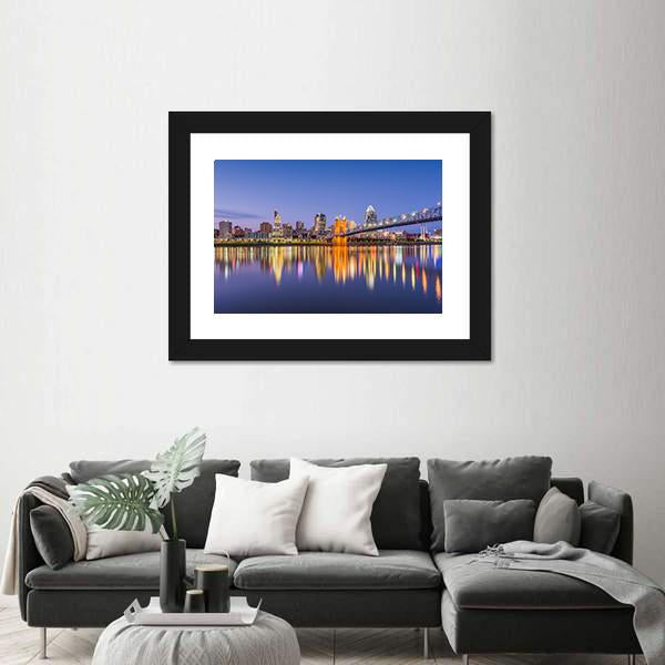 Ohio Skyline On River Canvas Wall Art-3 Horizontal-Gallery Wrap-25" x 16"-Tiaracle