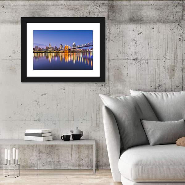 Ohio Skyline On River Canvas Wall Art-3 Horizontal-Gallery Wrap-25" x 16"-Tiaracle