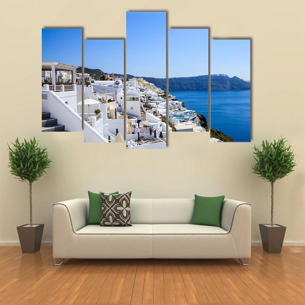 Santorini Island Greece Canvas Wall Art-5 Pop-Gallery Wrap-47" x 32"-Tiaracle