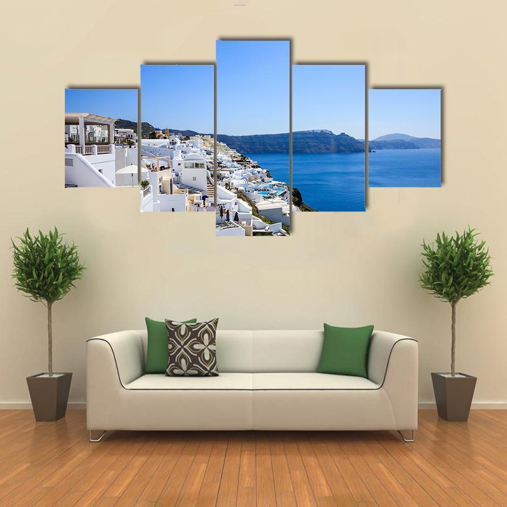 Santorini Island Greece Canvas Wall Art-5 Star-Gallery Wrap-62" x 32"-Tiaracle