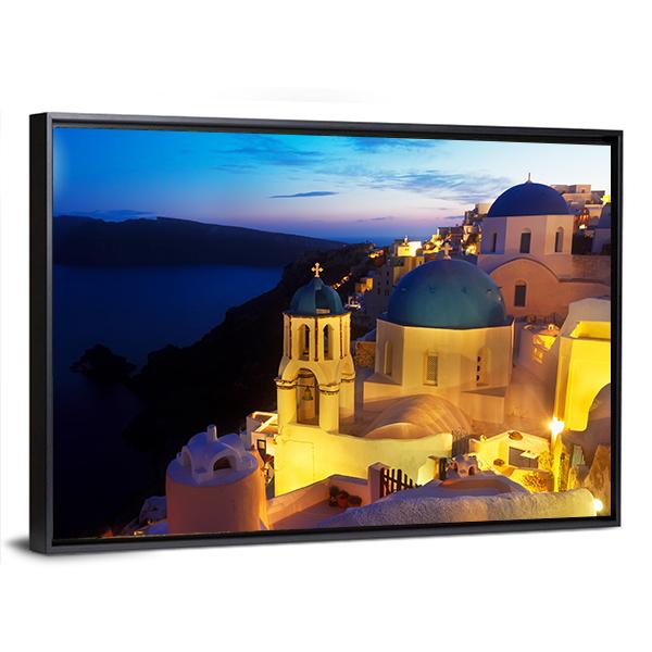 Oia Village At Night Canvas Wall Art-3 Horizontal-Gallery Wrap-25" x 16"-Tiaracle