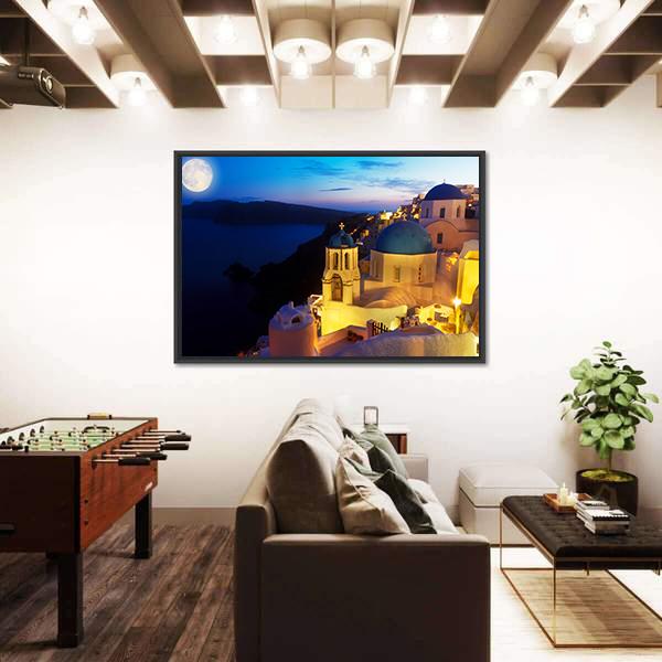 Oia Village At Night Canvas Wall Art-3 Horizontal-Gallery Wrap-25" x 16"-Tiaracle