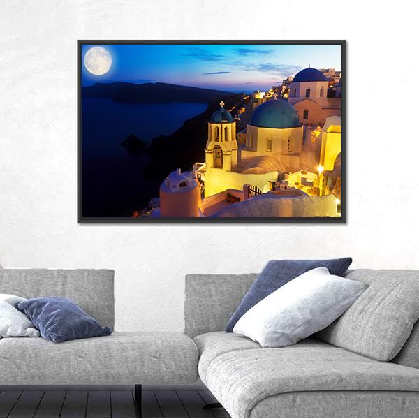 Oia Village At Night Canvas Wall Art-3 Horizontal-Gallery Wrap-25" x 16"-Tiaracle