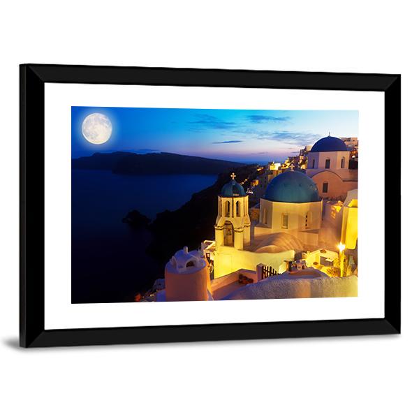 Oia Village At Night Canvas Wall Art-3 Horizontal-Gallery Wrap-25" x 16"-Tiaracle
