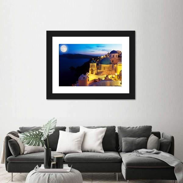 Oia Village At Night Canvas Wall Art-3 Horizontal-Gallery Wrap-25" x 16"-Tiaracle