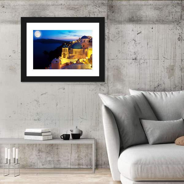 Oia Village At Night Canvas Wall Art-3 Horizontal-Gallery Wrap-25" x 16"-Tiaracle