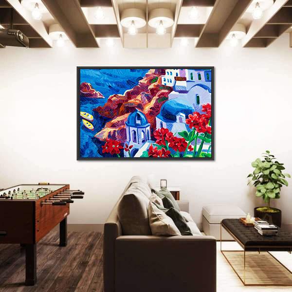 Oia village At Santorini Island Canvas Wall Art-3 Horizontal-Gallery Wrap-25" x 16"-Tiaracle