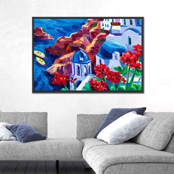 Oia village At Santorini Island Canvas Wall Art-3 Horizontal-Gallery Wrap-25" x 16"-Tiaracle