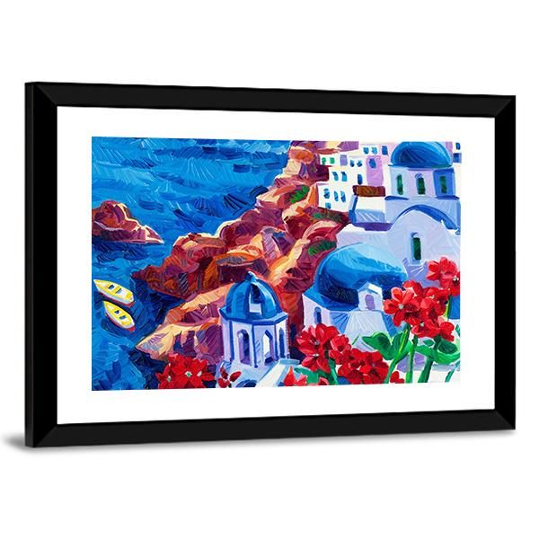 Oia village At Santorini Island Canvas Wall Art-3 Horizontal-Gallery Wrap-25" x 16"-Tiaracle