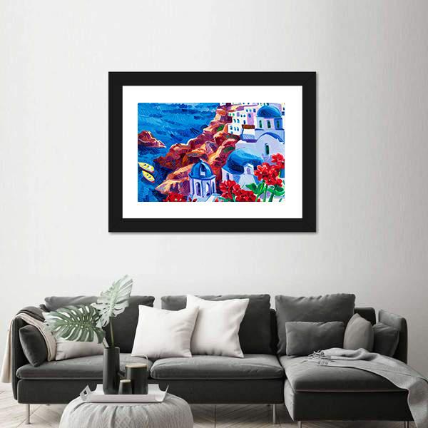 Oia village At Santorini Island Canvas Wall Art-3 Horizontal-Gallery Wrap-25" x 16"-Tiaracle