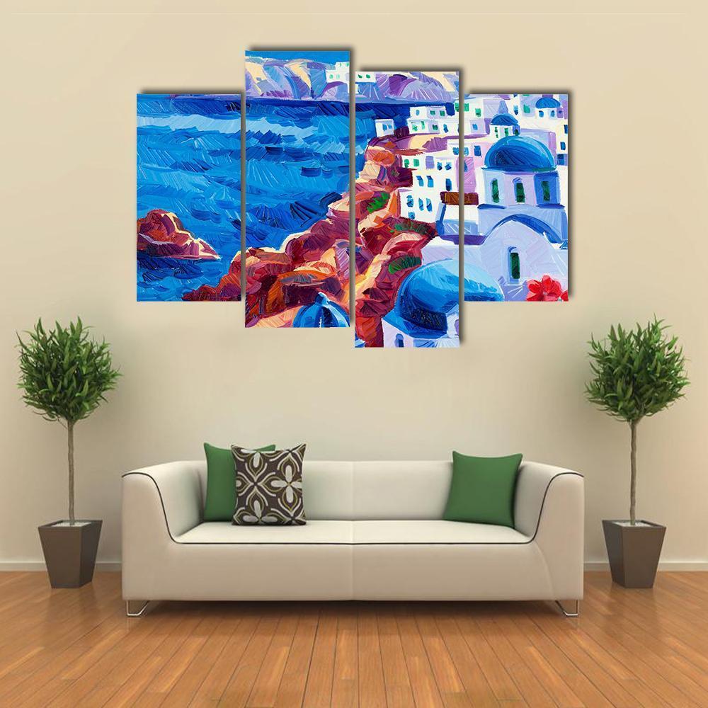 Oia village At Santorini Island Canvas Wall Art-4 Pop-Gallery Wrap-50" x 32"-Tiaracle