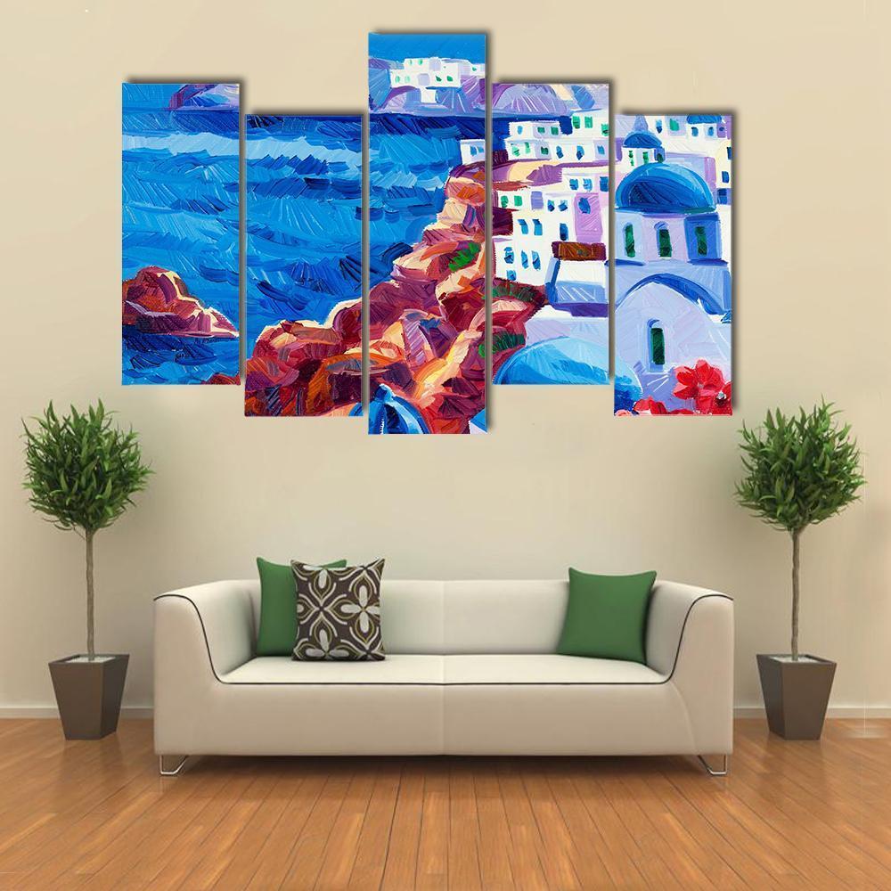 Oia village At Santorini Island Canvas Wall Art-5 Pop-Gallery Wrap-47" x 32"-Tiaracle
