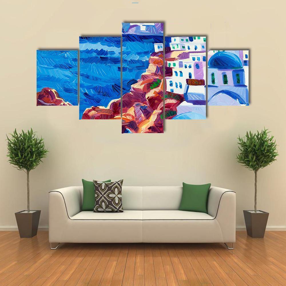 Oia village At Santorini Island Canvas Wall Art-5 Star-Gallery Wrap-62" x 32"-Tiaracle