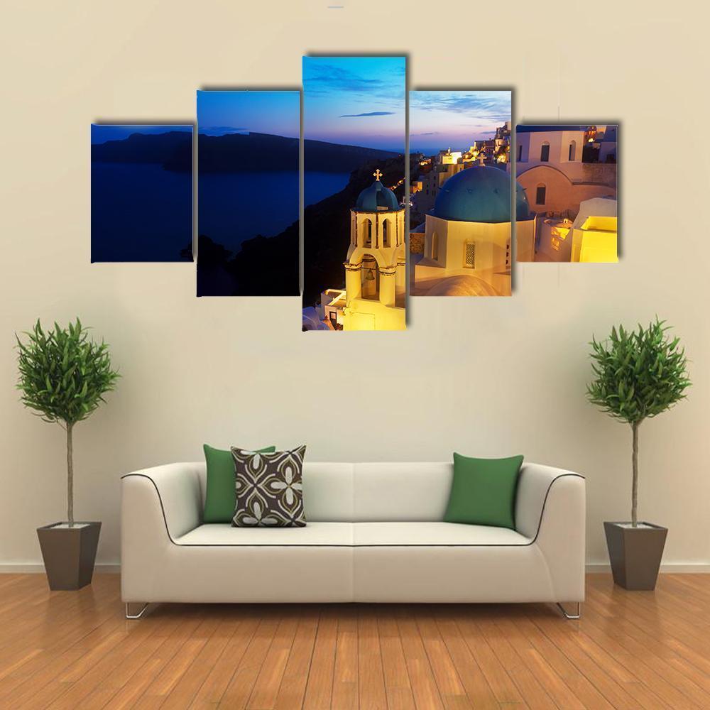 Oia Village At Night Canvas Wall Art-5 Pop-Gallery Wrap-47" x 32"-Tiaracle
