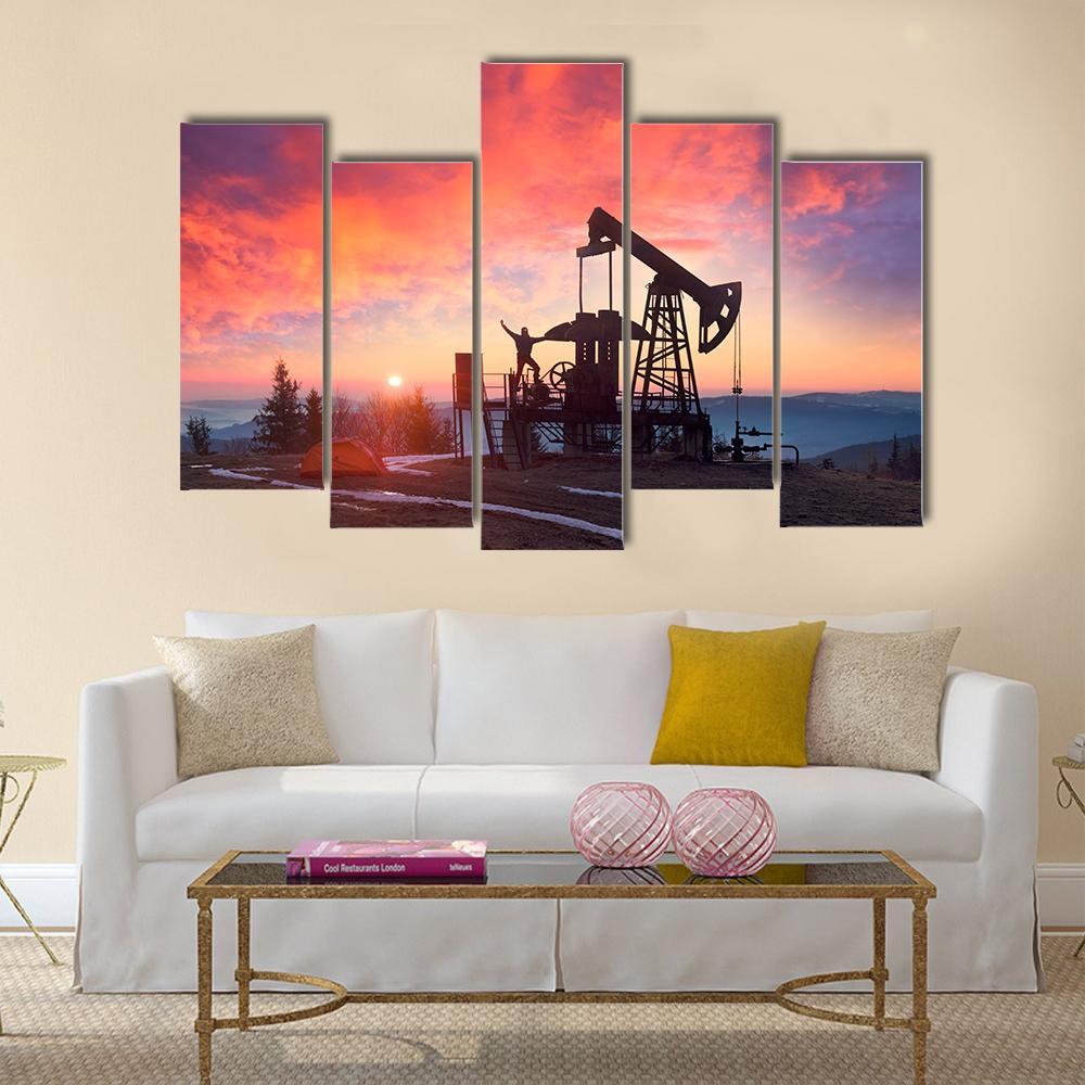 Oil &amp; Gas Electric Pump Canvas Wall Art-5 Pop-Gallery Wrap-47&quot; x 32&quot;-Tiaracle