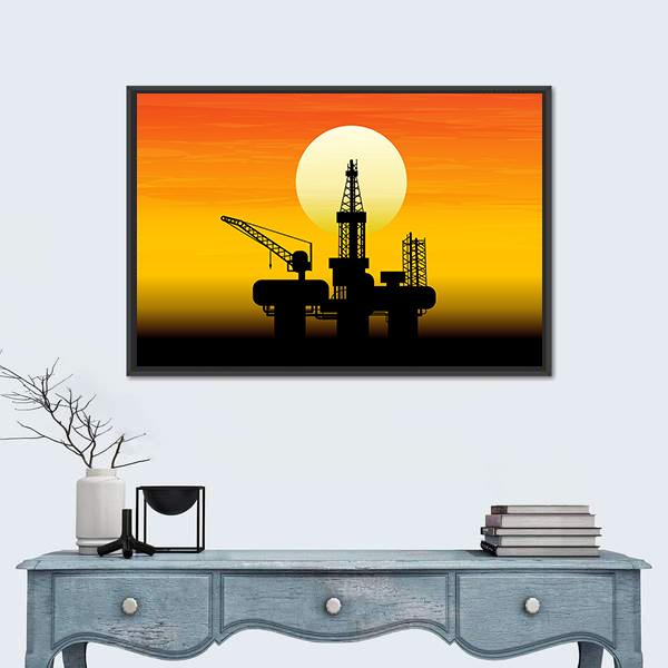 Oil Derrick In Sea Canvas Wall Art-1 Piece-Floating Frame-24" x 16"-Tiaracle