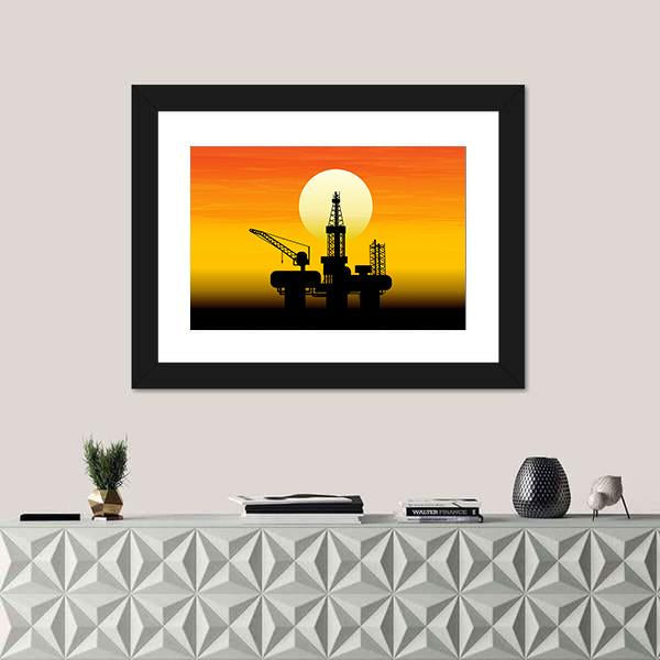 Oil Derrick In Sea Canvas Wall Art-1 Piece-Framed Print-20" x 16"-Tiaracle