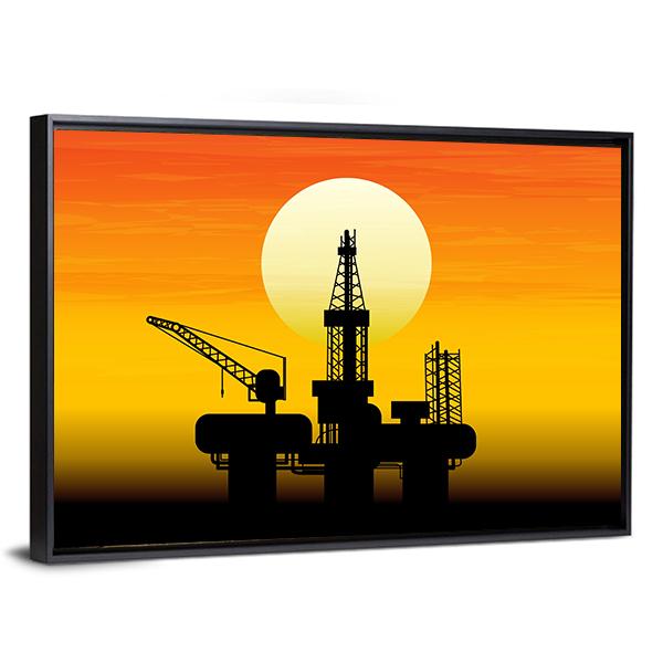 Oil Derrick In Sea Canvas Wall Art-3 Horizontal-Gallery Wrap-25" x 16"-Tiaracle
