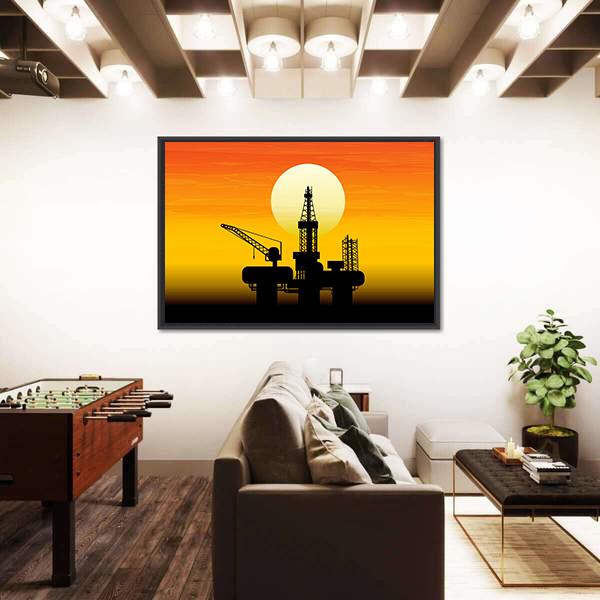 Oil Derrick In Sea Canvas Wall Art-3 Horizontal-Gallery Wrap-25" x 16"-Tiaracle