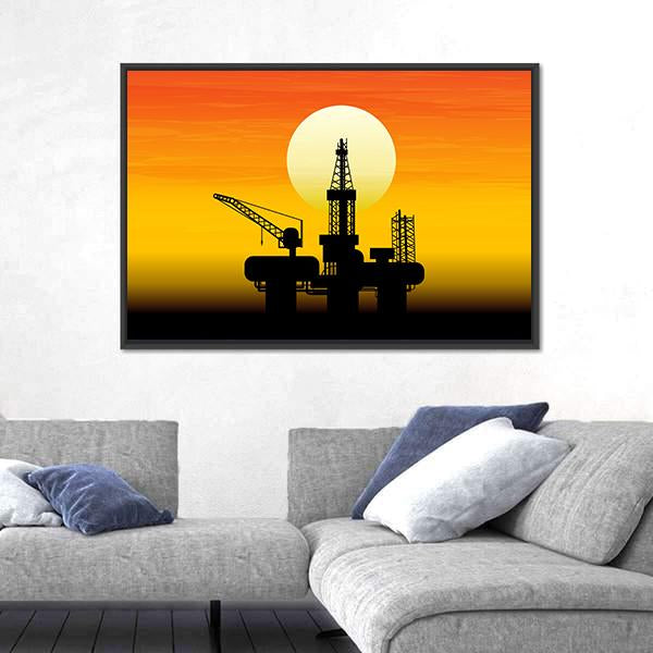 Oil Derrick In Sea Canvas Wall Art-3 Horizontal-Gallery Wrap-25" x 16"-Tiaracle