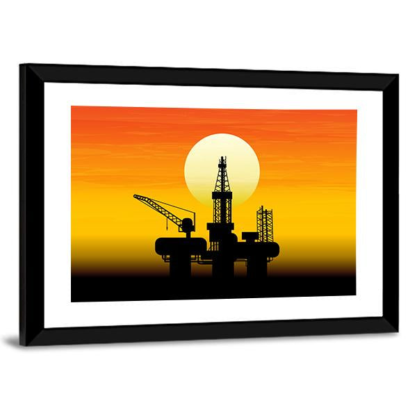 Oil Derrick In Sea Canvas Wall Art-3 Horizontal-Gallery Wrap-25" x 16"-Tiaracle
