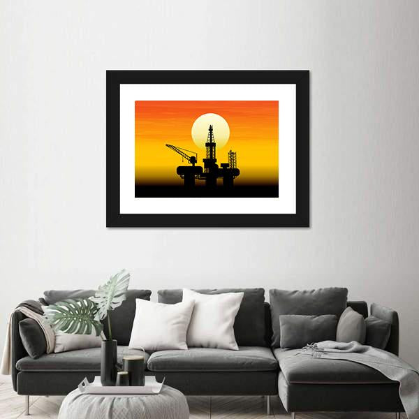 Oil Derrick In Sea Canvas Wall Art-3 Horizontal-Gallery Wrap-25" x 16"-Tiaracle
