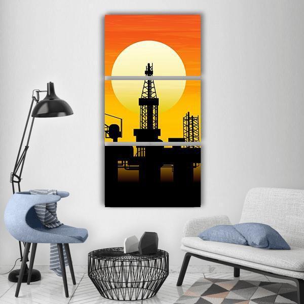 Oil Derrick In Sea Vertical Canvas Wall Art-3 Vertical-Gallery Wrap-12" x 25"-Tiaracle