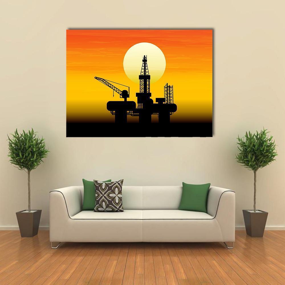 Oil Derrick In Sea Canvas Wall Art-1 Piece-Gallery Wrap-48" x 32"-Tiaracle