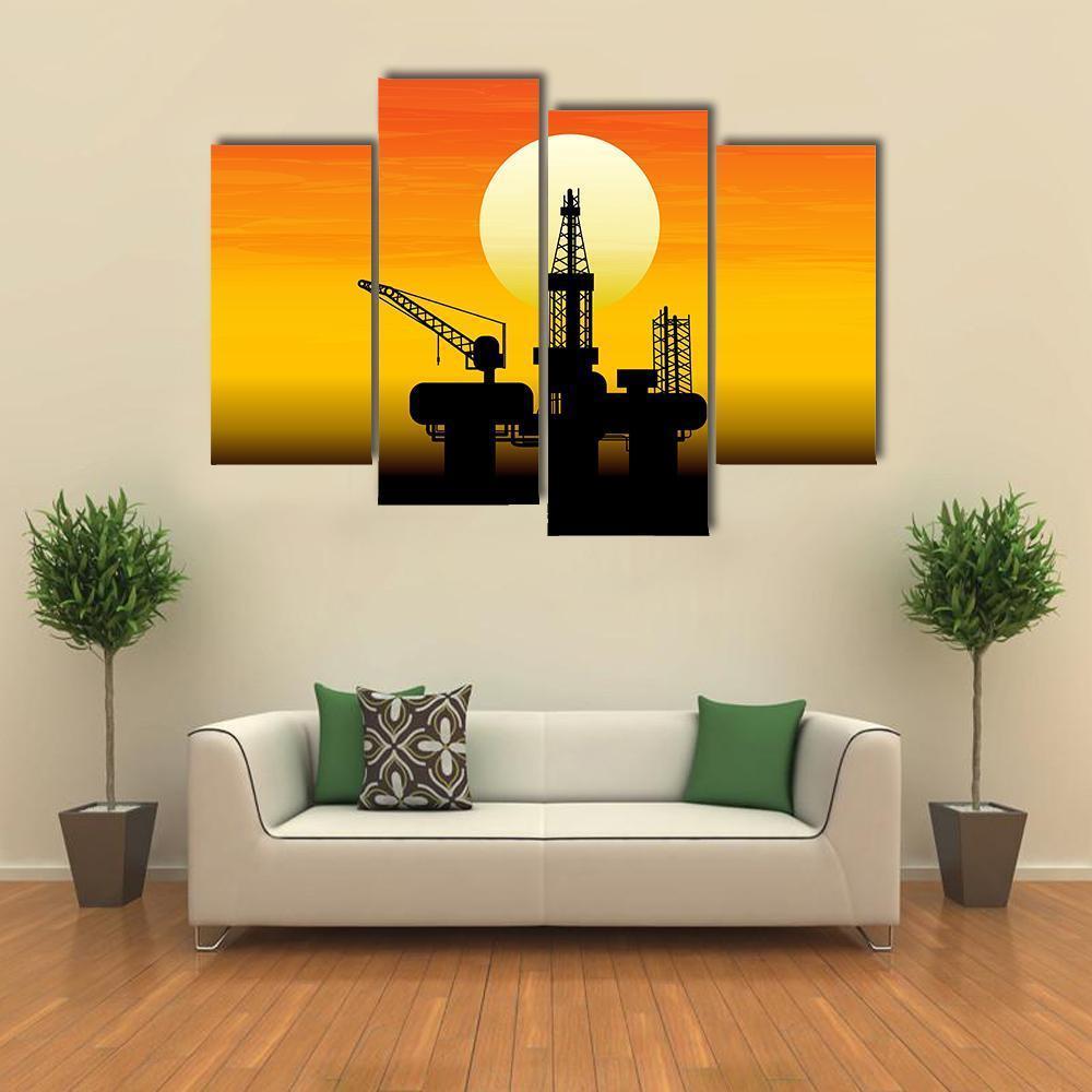 Oil Derrick In Sea Canvas Wall Art-4 Pop-Gallery Wrap-50" x 32"-Tiaracle