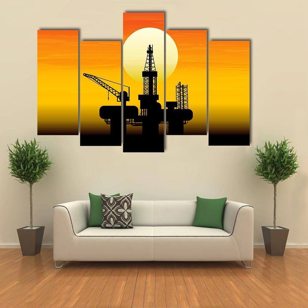 Oil Derrick In Sea Canvas Wall Art-5 Pop-Gallery Wrap-47" x 32"-Tiaracle