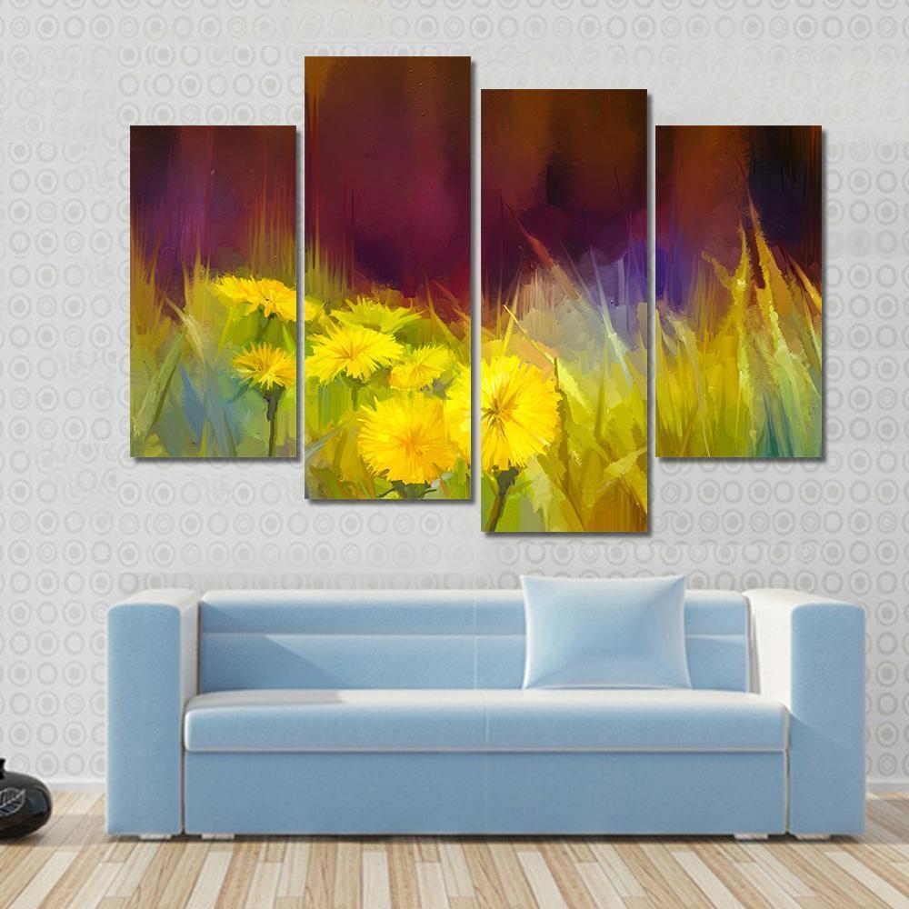 Nature Grass Flowers Abstract Canvas Wall Art-4 Pop-Gallery Wrap-50" x 32"-Tiaracle