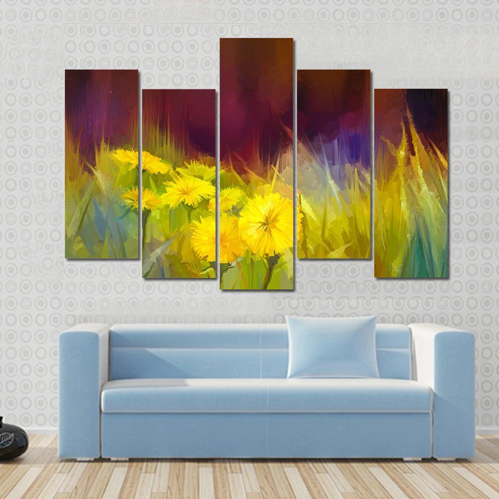 Nature Grass Flowers Abstract Canvas Wall Art-5 Pop-Gallery Wrap-47" x 32"-Tiaracle