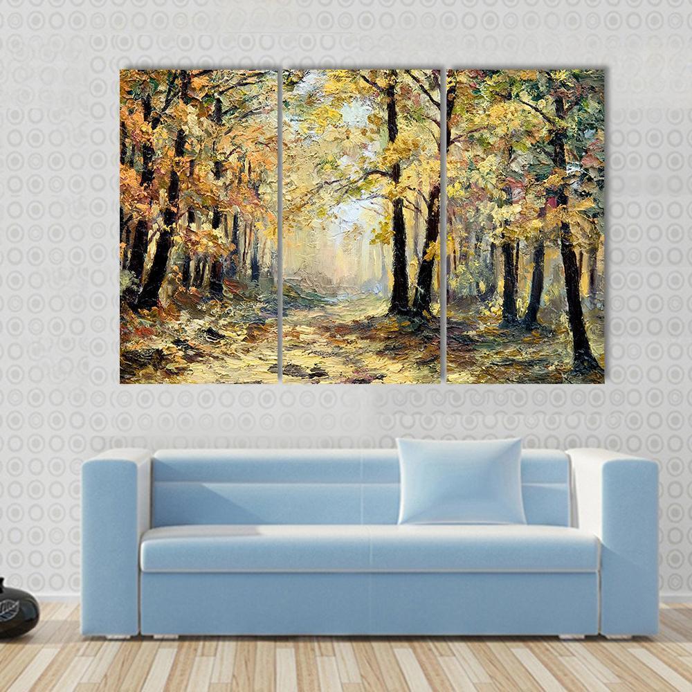 Autumn Forest Abstract Canvas Wall Art-3 Horizontal-Gallery Wrap-37&quot; x 24&quot;-Tiaracle