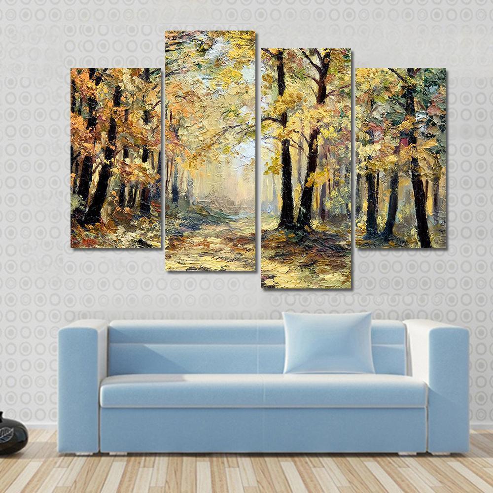 Autumn Forest Abstract Canvas Wall Art-4 Pop-Gallery Wrap-50&quot; x 32&quot;-Tiaracle