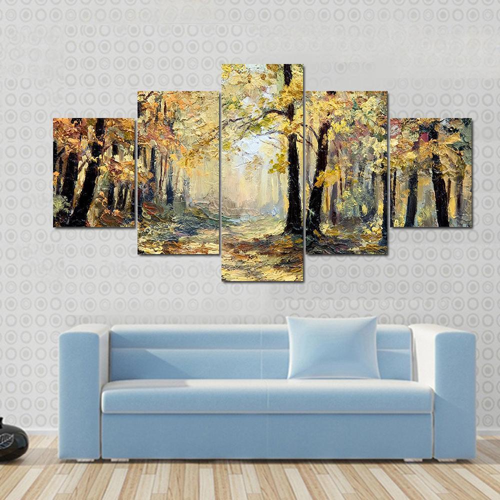 Autumn Forest Abstract Canvas Wall Art-5 Pop-Gallery Wrap-47" x 32"-Tiaracle