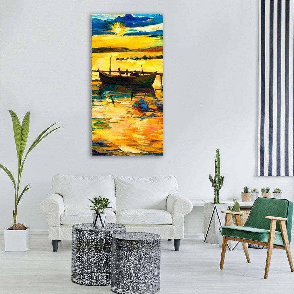 Abstract Of Boat & Jetty Vertical Canvas Wall Art-3 Vertical-Gallery Wrap-12" x 25"-Tiaracle