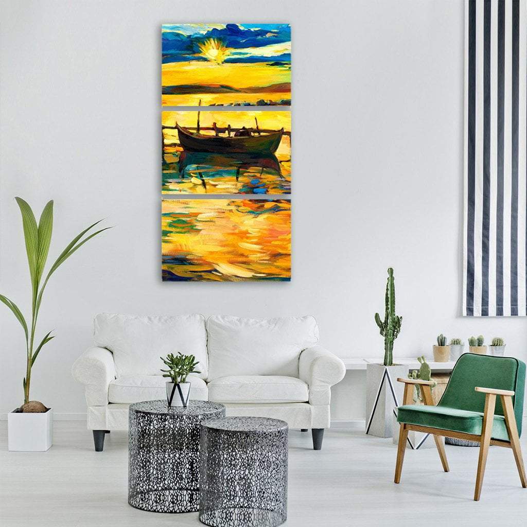 Abstract Of Boat &amp; Jetty Vertical Canvas Wall Art-3 Vertical-Gallery Wrap-12" x 25"-Tiaracle