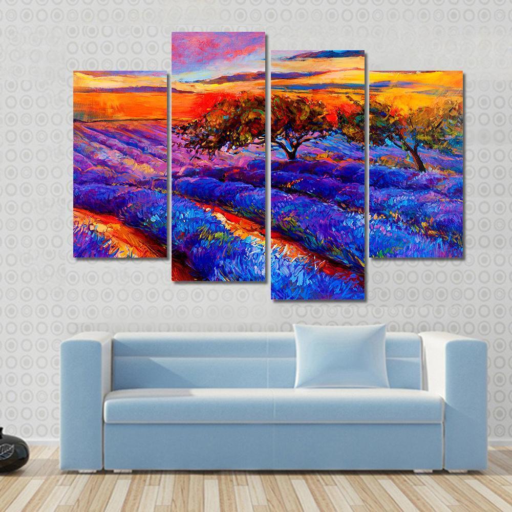 Oil Painting Of Lavender Fields Canvas Wall Art-4 Pop-Gallery Wrap-50" x 32"-Tiaracle