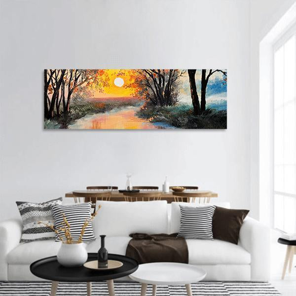 Oil Painting Of Nature Panoramic Canvas Wall Art-3 Piece-25" x 08"-Tiaracle