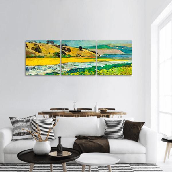 River Coast &amp; Cliffs Panoramic Canvas Wall Art-3 Piece-25" x 08"-Tiaracle