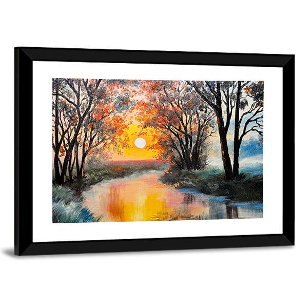 Oil Painting Of Nature Panoramic Canvas Wall Art-1 Piece-36" x 12"-Tiaracle